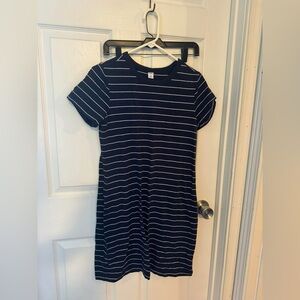 Old Navy Navy and White Striped Midi Dress